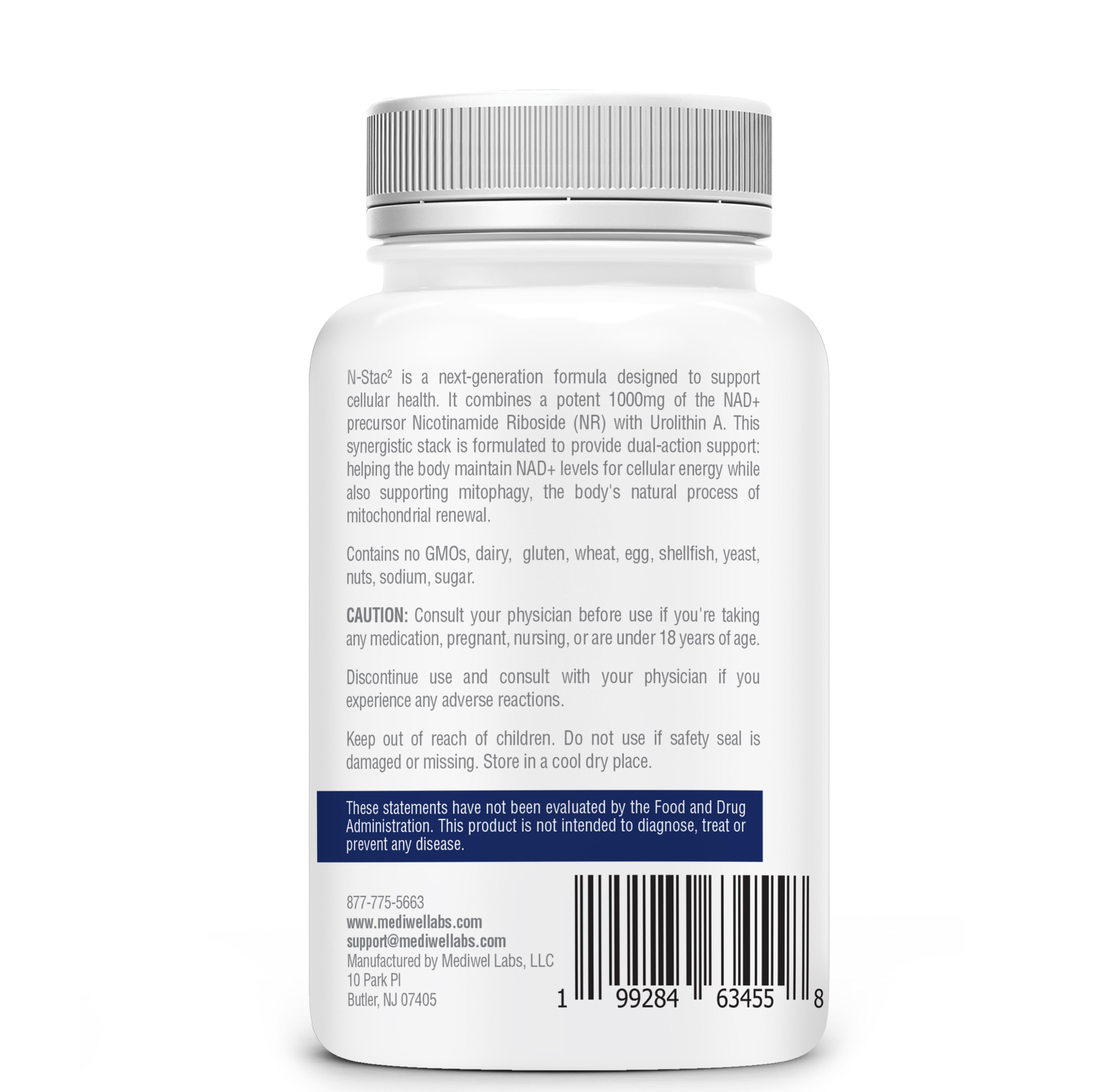 N-Stac2 Dual Action NAD Support: 1000mg Nicotinamide Riboside & Urolithin A for Mitochondrial Support